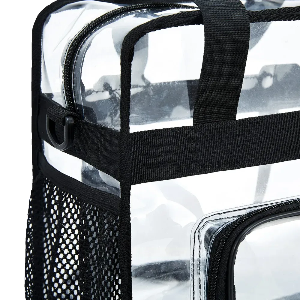 sac fourre-tout transparent en plastique robuste, bandoulière avec poches zippées, passe la sécurité des stades, livraison rapide, pour femmes, travail, concerts