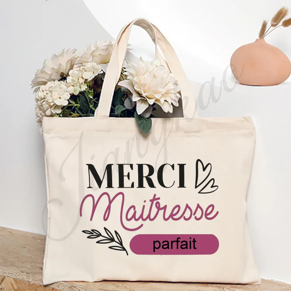 merci enseignant français impression femmes sac à bandoulière toile sacs à provisions femmes sacs à main sac fourre-tout réutilisable meilleurs cadeaux pour maitresse