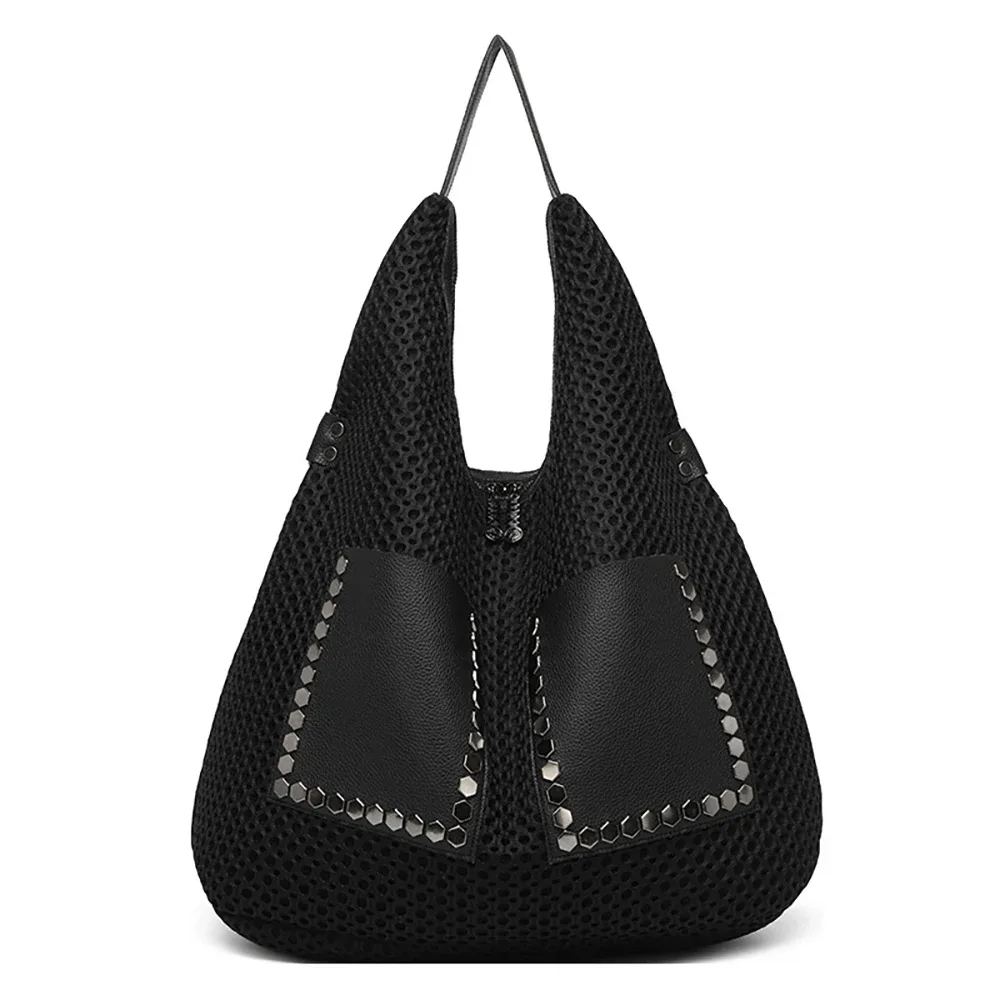 femmes fourre-tout sac style européen rivet conception évider sacs à bandoulière été en plein air décontracté grande capacité sac à bandoulière