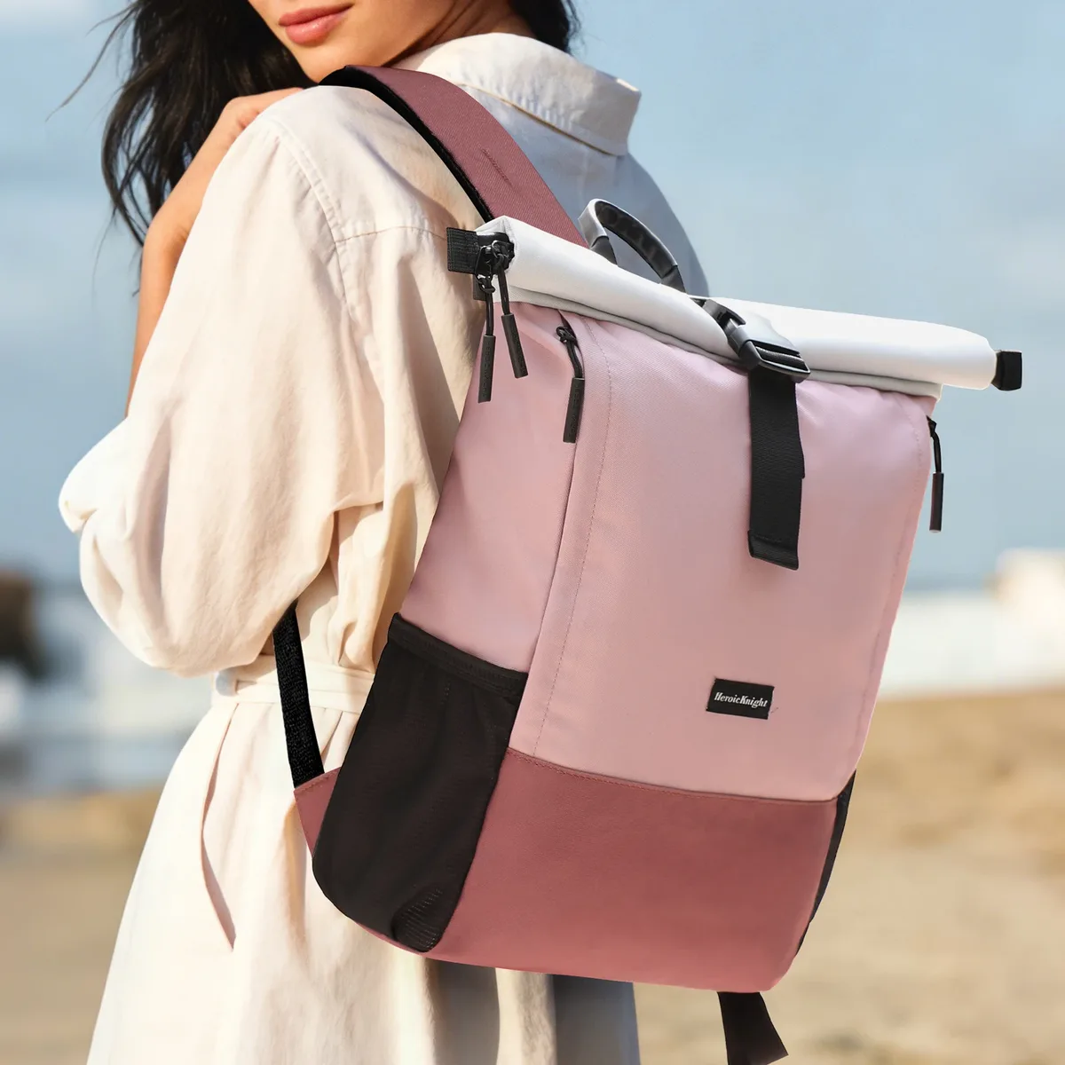 sac à dos de voyage décontracté heroic knight, à enroulement, antivol, pour femme, sac à dos scolaire, sport, imperméable, pour ordinateur portable, avec port usb