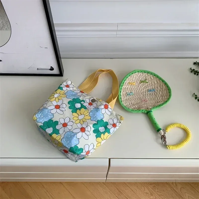sac de shopping en toile simple pour femmes, sacs à bandoulière pliables, pochette alimentaire de pique-nique, petit fourre-tout, boîte à déjeuner pour étudiants