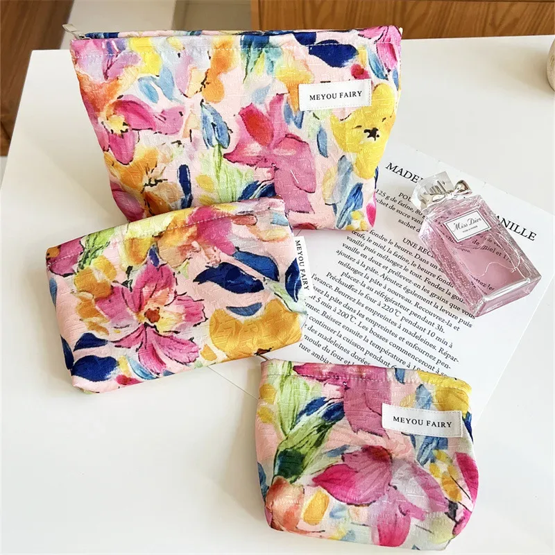 ensemble de 3 trousses de maquillage à imprimé floral aquarelle, multi-tailles, pour maquillage, pièces de monnaie et articles divers, organiseur portable pour voyage et usage quotidien