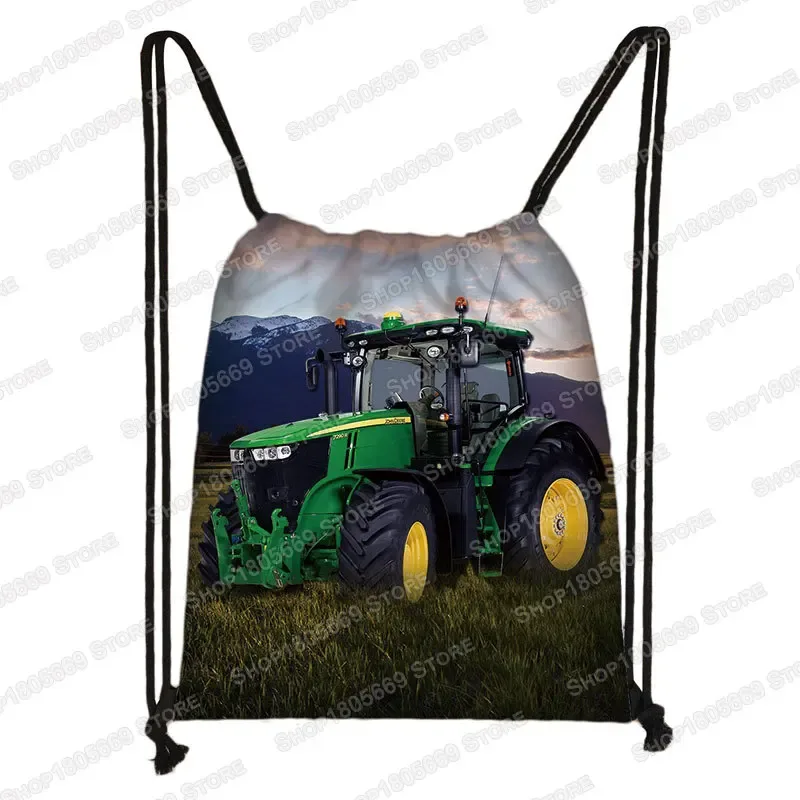 sac à dos à imprimé tracteur pour enfant, sac à dos avec cordon de serrage pour garçon et fille