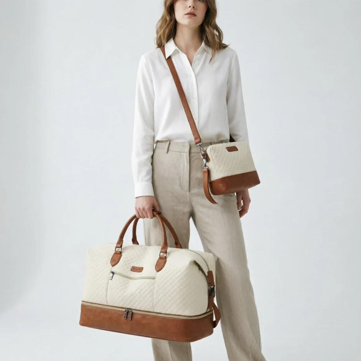 lot de 3 sacs de voyage grande capacité, sac à main tendance, sac à bandoulière avec sac à bandoulière croisé et trousse de toilette avec compartiment à chaussures, sac de voyage pour le week-end et les voyages d'affaires