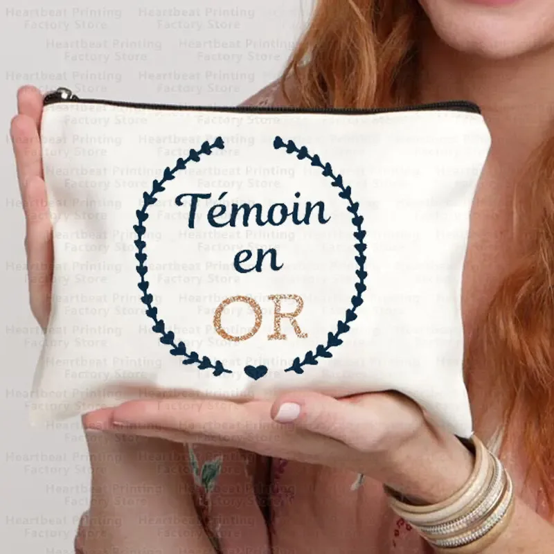 témoin sac de témoin nom doré sac cadeau de mariage kit d'enterrement de vie de jeune fille sac sacs de maquillage sacs de toilette de demoiselle d'honneur merci sac cosmétique
