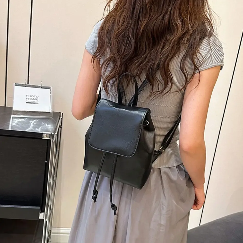 sac à dos rétro marron solide en pu pour enfants, mini sac à dos solide, petit paquet, sac à main pour documents initiés