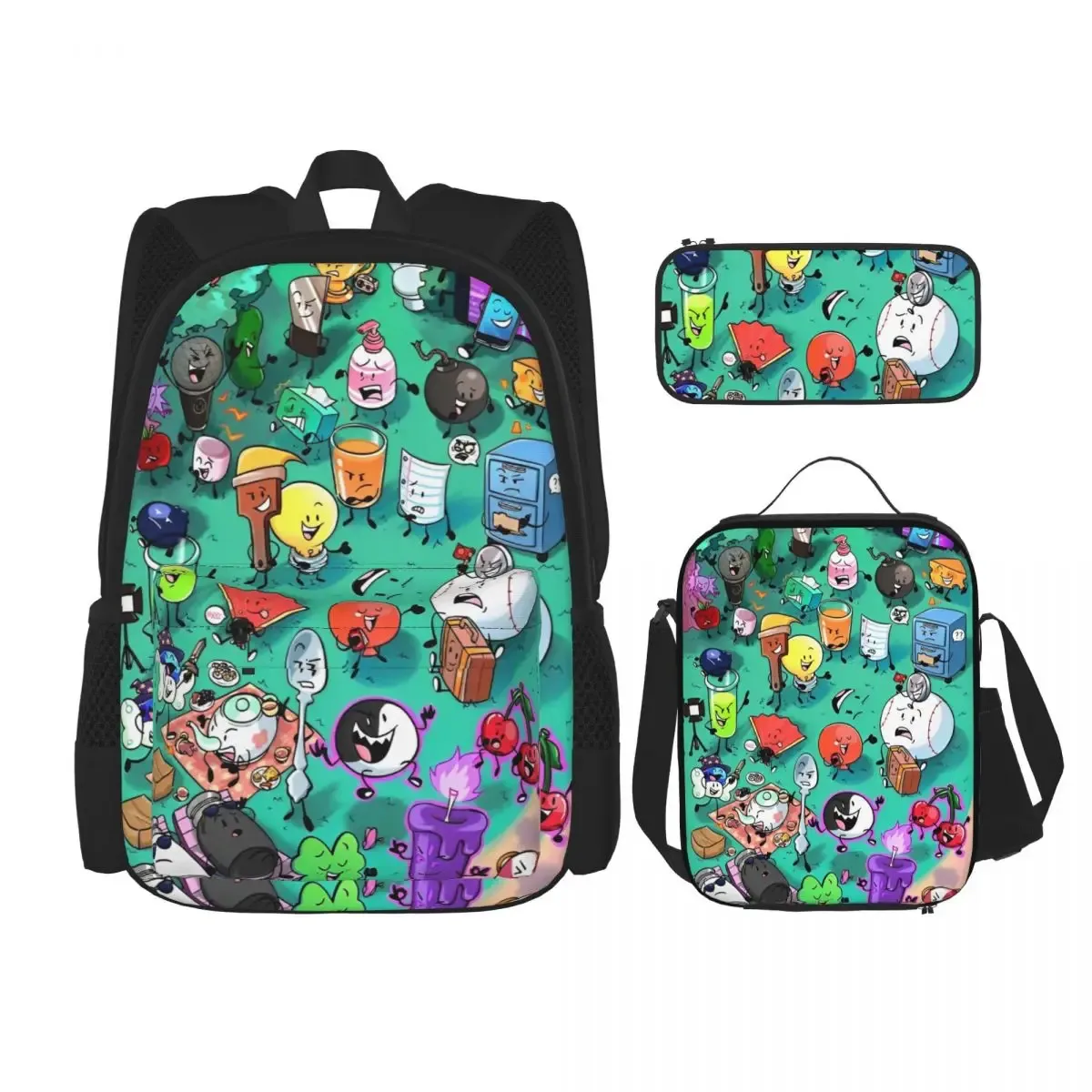 bfdi battle for dream island 3pecs/ensemble sac à dos pour étudiant collège sac à bandoulière sac à déjeuner trousse à crayons
