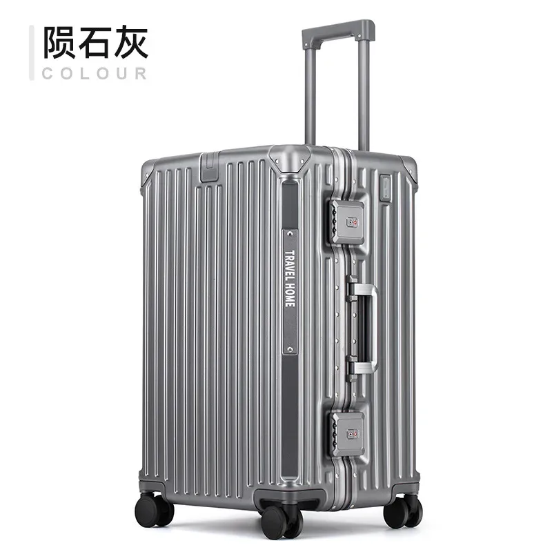 valise polycarbonate aluminium silhouette élégante bandes verticales design moderne roues toupie poignées télescopiques couleur noir blanc vert argent bagage voyage grande capacité