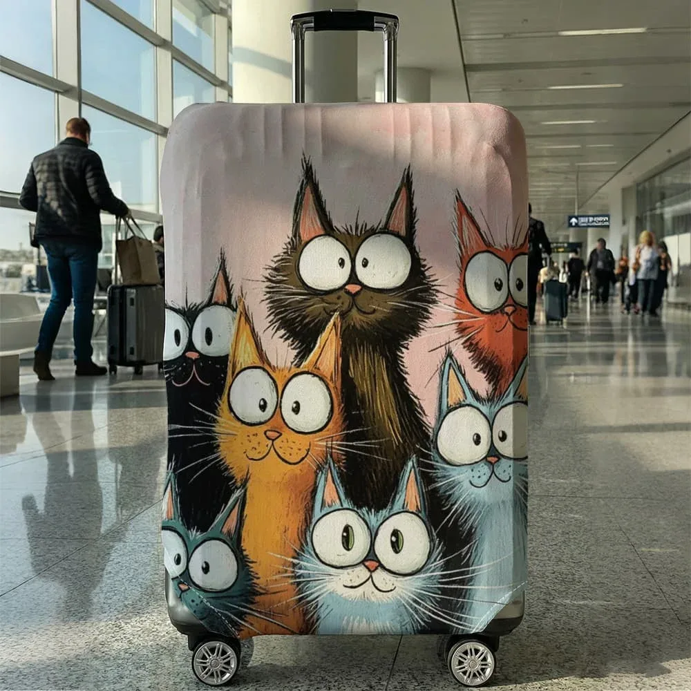 housse de bagage imprimée chat de dessin animé, adaptée aux bagages de 18 à 32 pouces, manchon de poignée de bagage, accessoires de voyage