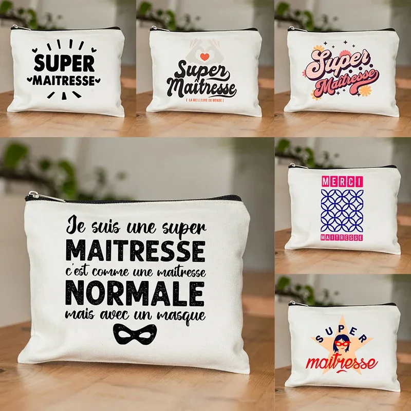 trousse de maquillage pour femmes avec appréciation des enseignants français, trousse à cosmétiques au design artistique, trousse à crayons pour femmes