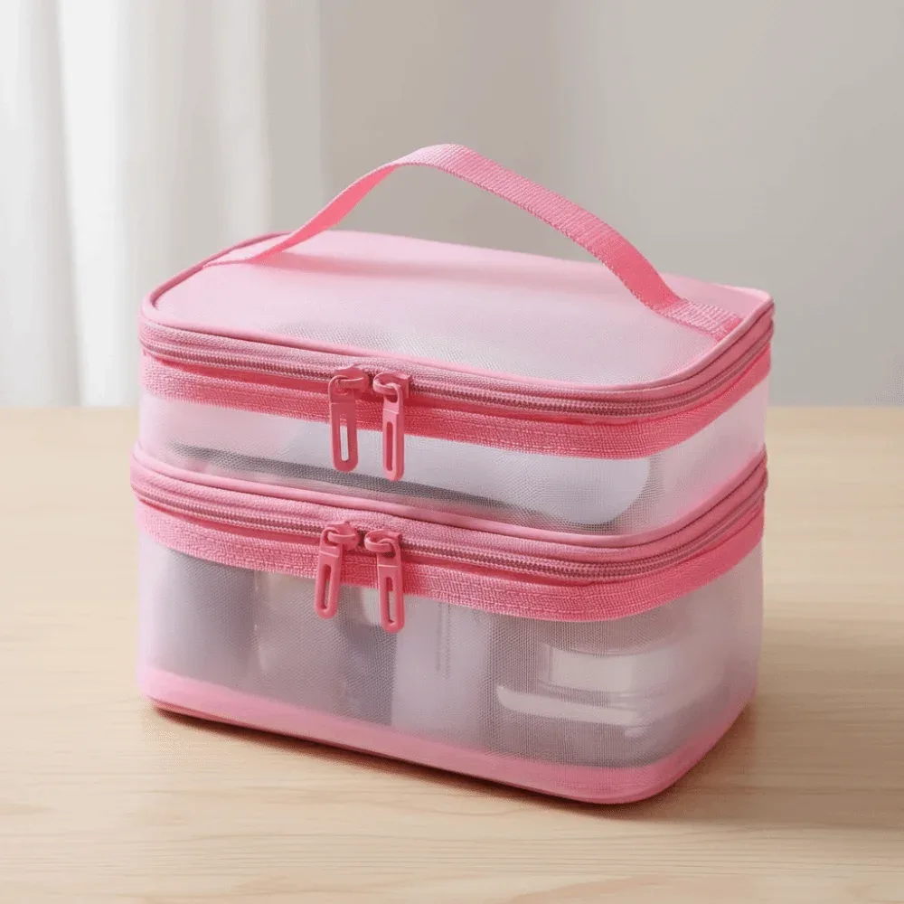 sac de rangement pour cosmétiques de voyage en maille transparente, trousse de toilette à 2/3 couches, sac de rangement de maquillage de grande capacité, salle de sport et natation