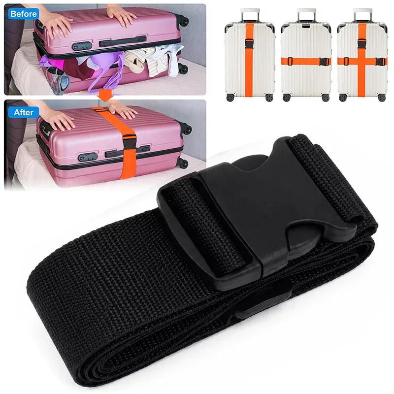 sangle de bagage réglable de 2 m, ceinture croisée pour voyage, sangle de valise en nylon avec boucle de verrouillage, accessoires pour sacs de camping.