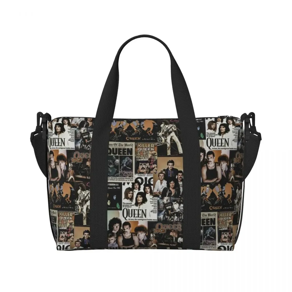 sac fourre-tout personnalisé freddie mercury queen band pour femmes, sac de voyage à bandoulière de plage de grande capacité