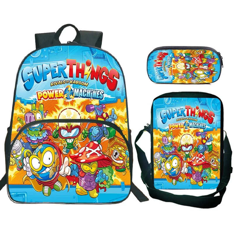 nouveau superthings dessin animé sac à dos 3 pièces ensemble garçons filles cartable sac à bandoulière sac à crayons supthings cartable scolaire voyage mochila