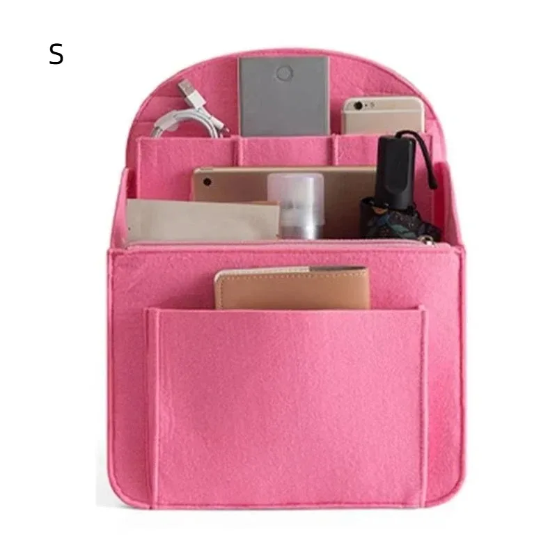 organisateur de sac à dos portable en feutre, petite trousse de toilette multi-poches, doublure intérieure souple pour le rangement de maquillage en voyage