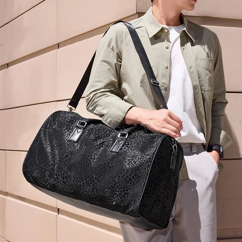 sac de voyage à motif léopard pour hommes, sac à main portable, sac de sport, sac de voyage d'affaires, sac à bandoulière