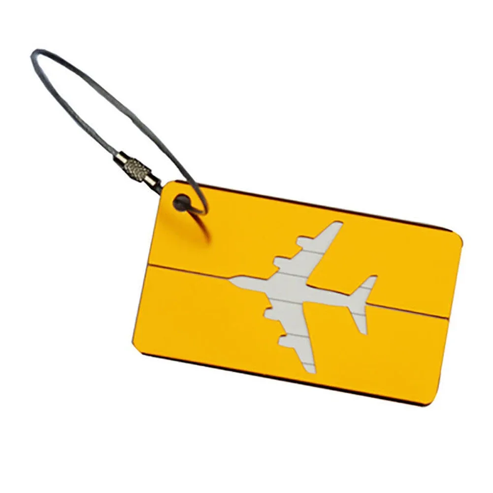 étiquette bagage métallique aluminium transparente motif avion relief voyage accessoire identité bagage fixation anneau