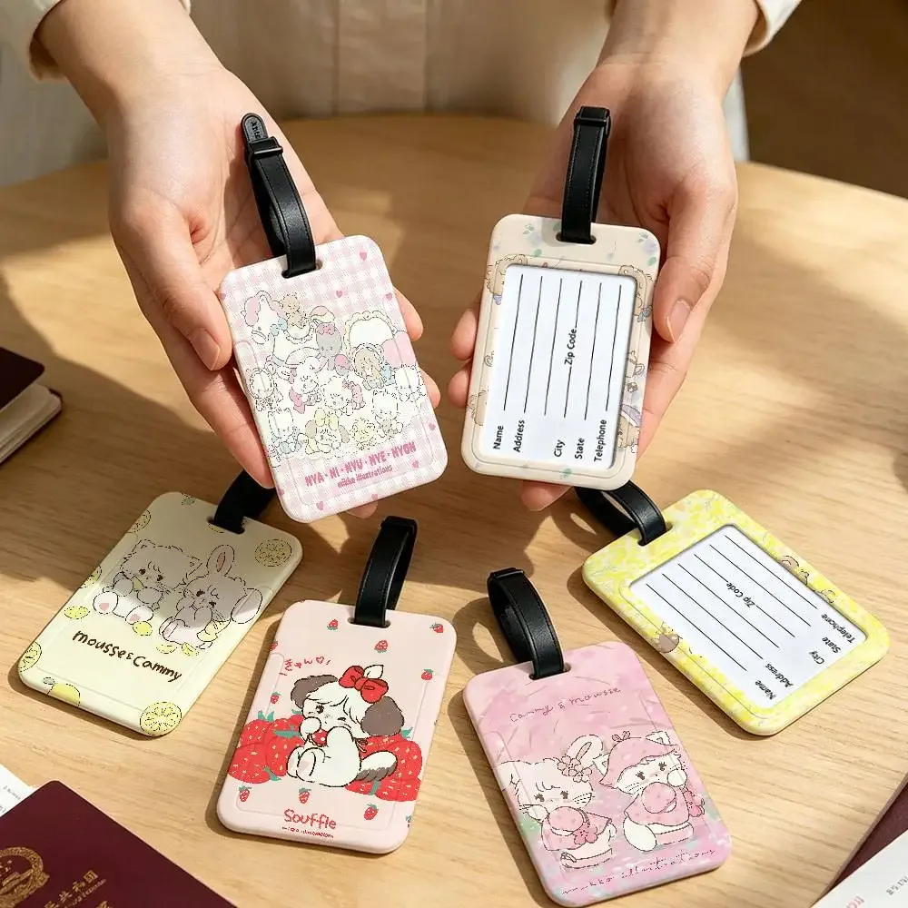 étiquette de bagage en pvc m-mikko chat kawaii, design anti-perte, avec pochette détachable pour carte d'information, accessoire de voyage