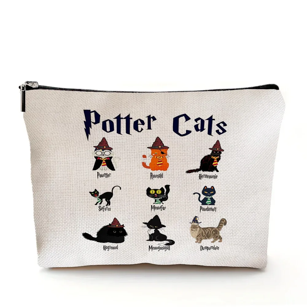 décontracté dessin animé pottere chat femmes organisateur de voyage enfant portefeuille fille sac cosmétique double impression dame mariage maquillage sacs sac à main