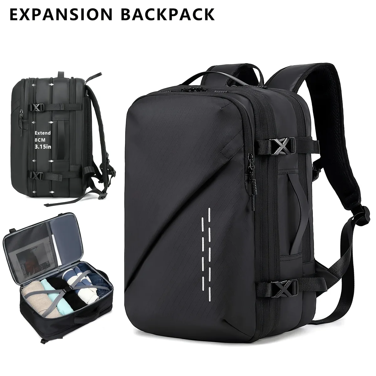 sac à dos transfrontalier grande capacité, sac de compression sous vide pour homme, élégant et simple, sac à dos de voyage extensible pour ordinateur