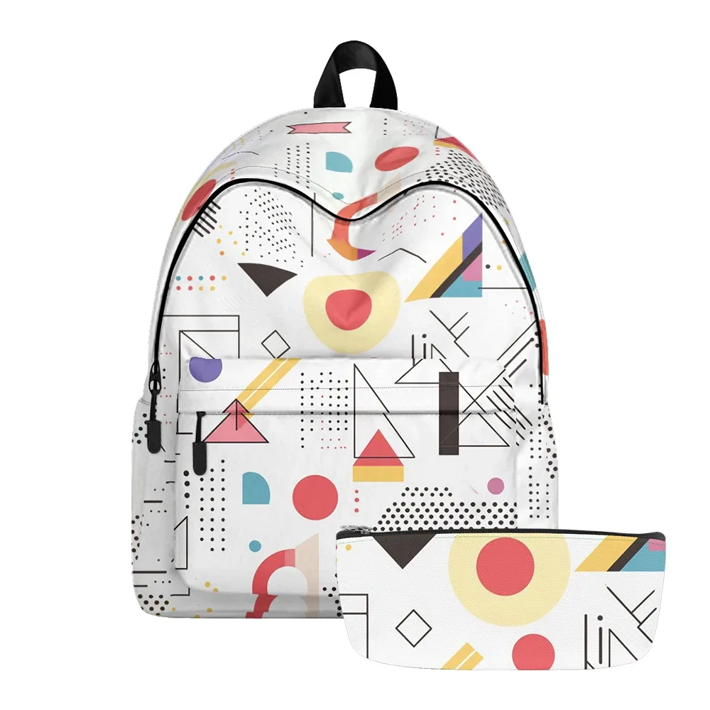 sac à dos imprimé artistique géométrique vibrant, sacs à crayons, bretelles réglables, léger et durable, sac à dos de voyage scolaire, ensembles pour adolescents