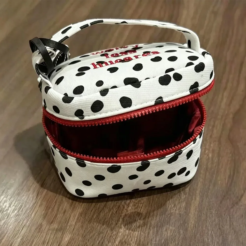 sac de maquillage multifonctionnel à pois, avec fermeture éclair, petite pochette cosmétique, sac à main pour femmes et filles