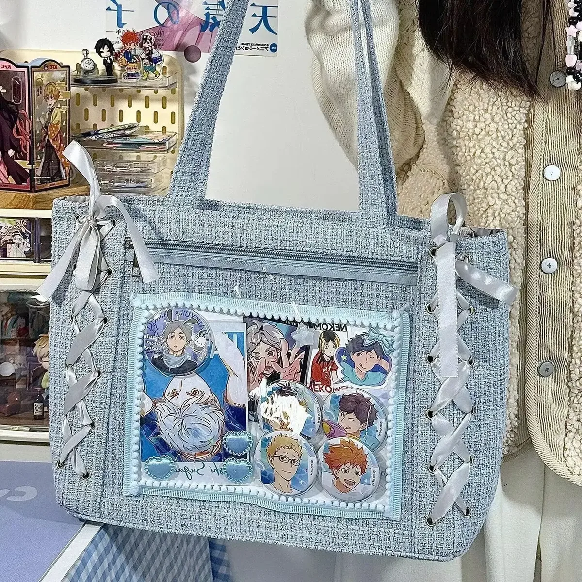 y2k mignon japonais ins ita sac lolita fille fourre-tout transparent sac à bandoulière grande capacité sac à bandoulière décontracté bricolage affichage sacs à main