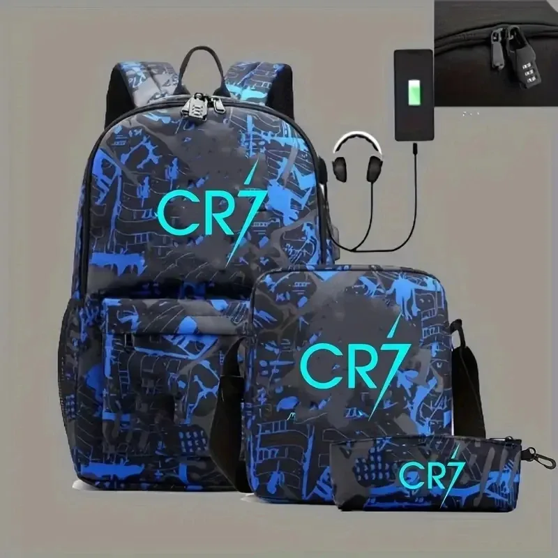 sacs à dos sport décontractés cr7, lot de 3, légers et simples, grande capacité, pour adolescents, ordinateurs portables, école, femmes, hommes, voyage, usb, anti-vol, mochilas