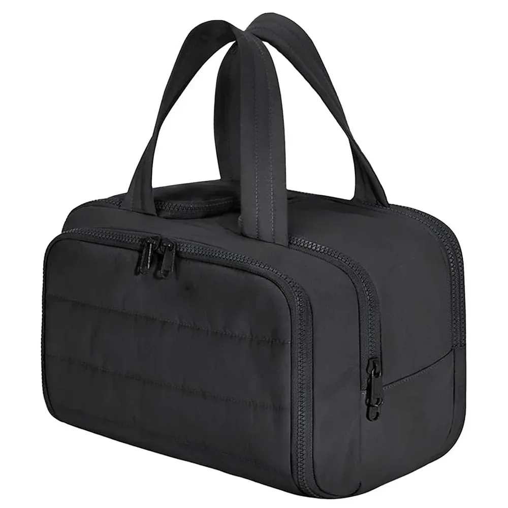 grande trousse de maquillage de voyage 180 ° organisateur de toilette à large ouverture, trousse à cosmétiques rembourrée résistante à l'eau avec poignée pour bouteilles pleines grand format