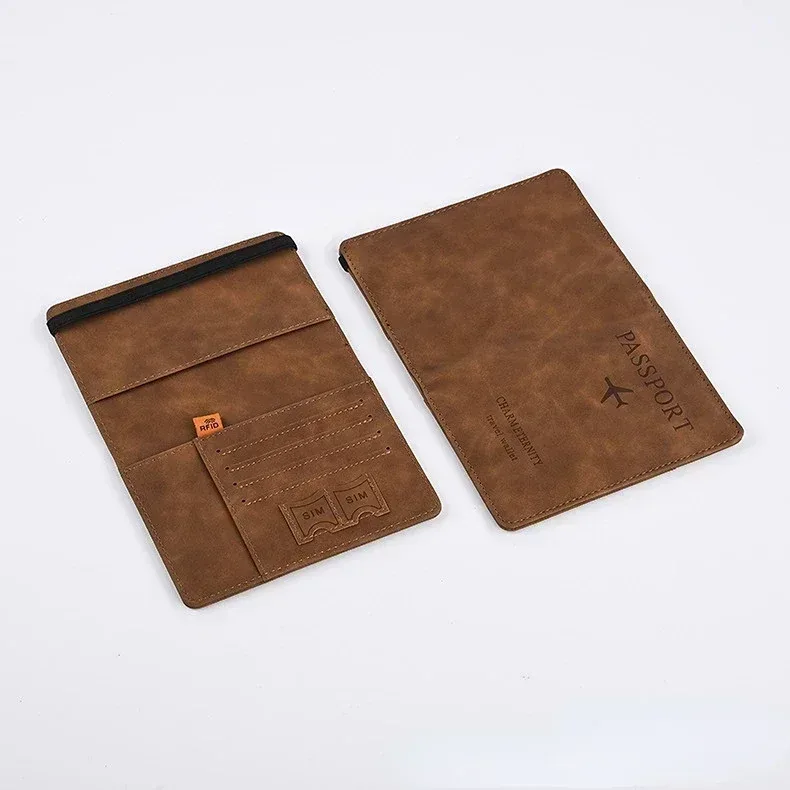 couverture de passeport en cuir à bande élastique, pour cartes, porte-passeport de voyage, portefeuille, étui organisateur de documents pour hommes et femmes