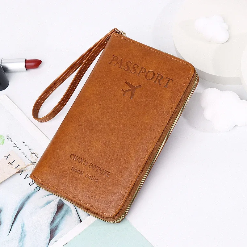 porte-passeport multifonction unisexe pour hommes et femmes, fermeture éclair, étui portefeuille en cuir pu, protection pour billets, accessoires de voyage
