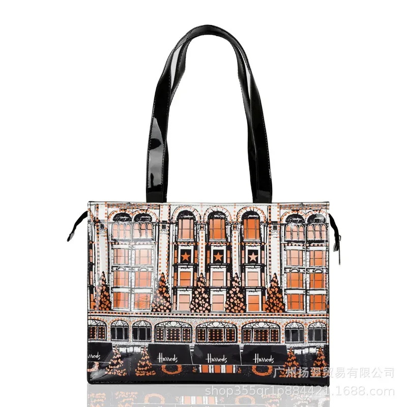 sac fourre-tout imperméable en pvc à imprimé cartoon pour femmes, sac à main décontracté et portable, sac pour le shopping, les trajets quotidiens et l'utilisation quotidienne en extérieur. ﻿