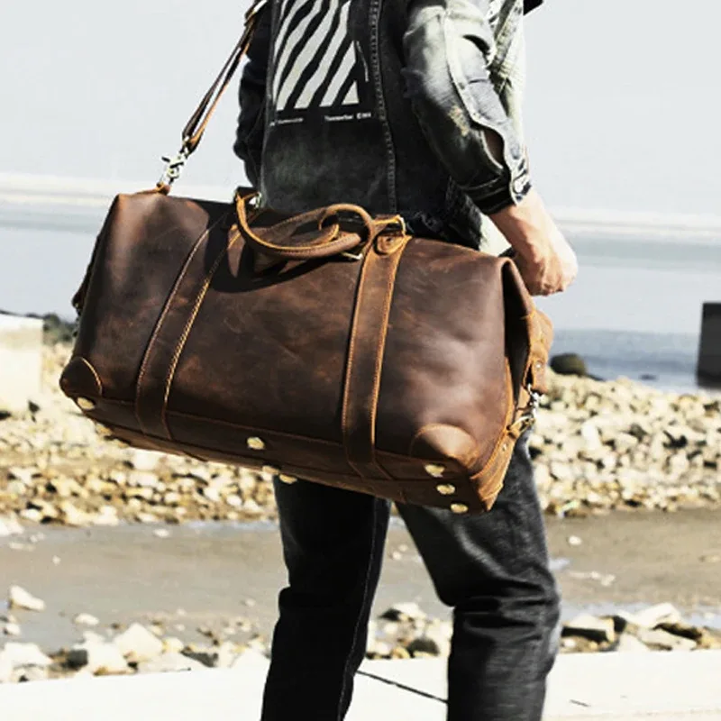 nasva-sac de sport en cuir pour hommes, sac de week-end, bagage extérieur, sac d'aviation, sac de sport fitness, sac à main à bandoulière