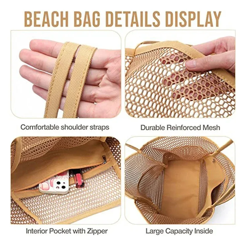 sac à main en maille de plage pour femme, sac de plage de natation pour femme, sac de voyage de grande capacité, sac de rangement portable, sac à main multifonction