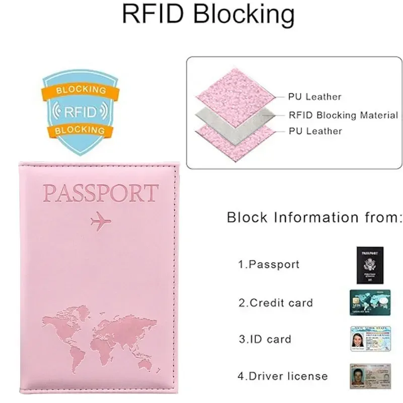 nouvelle housse de passeport en cuir pu pour hommes et femmes - organisateur - porte-cartes de protection - étui pour documents d'identité - housse de passeport de voyage avec carte du monde