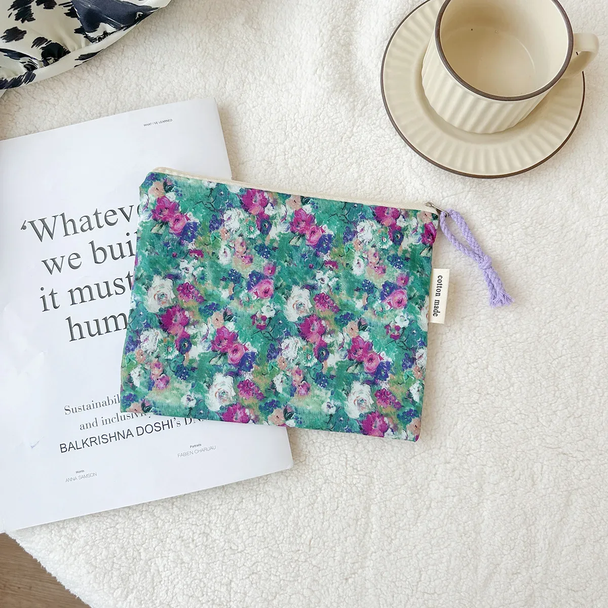 trousse toilette coton carreaux fleurs cercles animaux bleu vert rose noir portable sorties maquillage cosmétiques