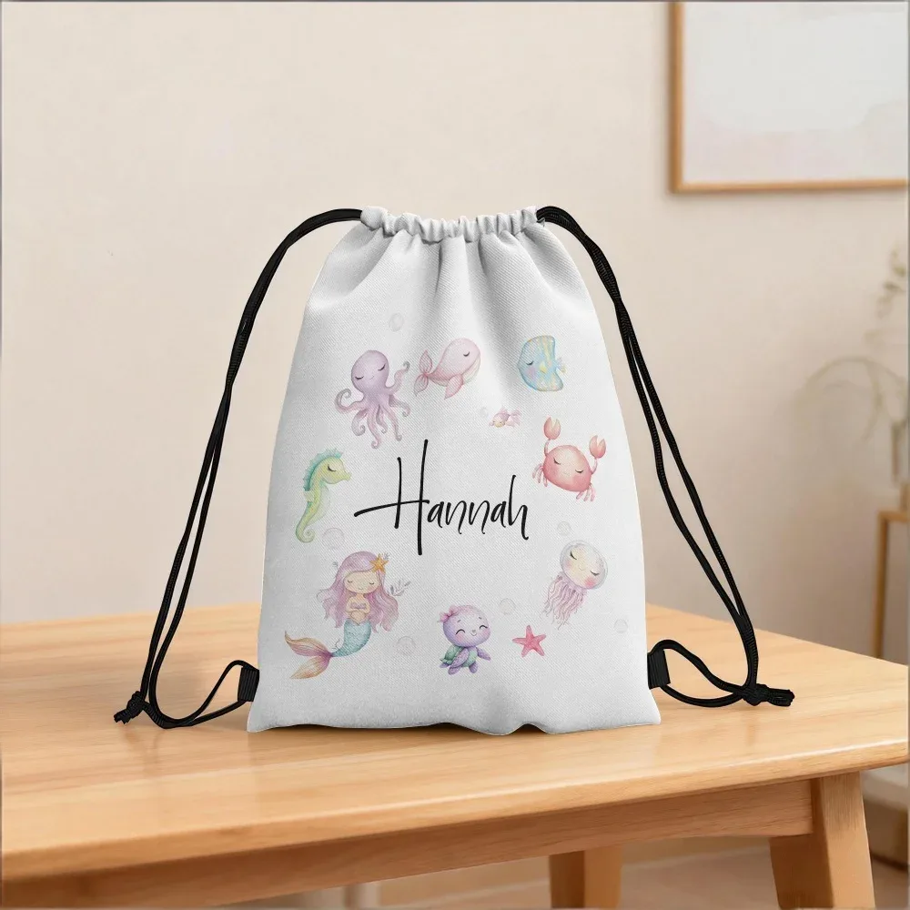 sac à dos à cordon personnalisé avec motif de créature marine, sac à cordon personnalisé pour la plage, les fêtes, le sport, la gym, le rangement, cadeau d'anniversaire