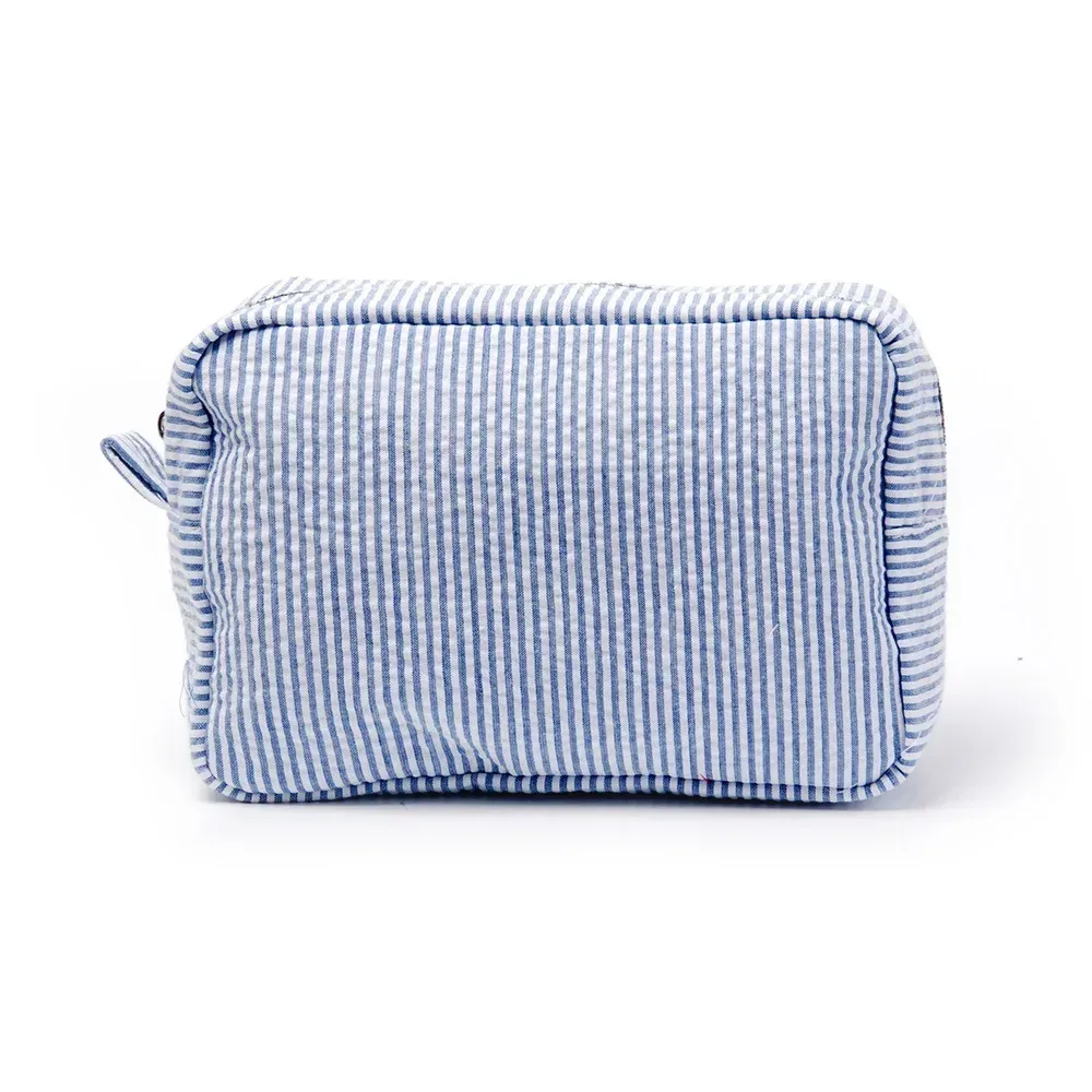 seersucker – sacs à cosmétiques à volants, sacs de rangement à rayures roses/violettes pour femmes, sac de voyage avec fermeture éclair, trousse de maquillage