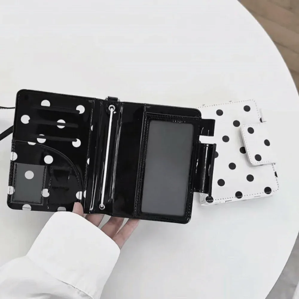 porte-passeport multifonctionnel à pois, porte-cartes multi-emplacements, design fin, sac de rangement pour cartes, léger, noir et blanc