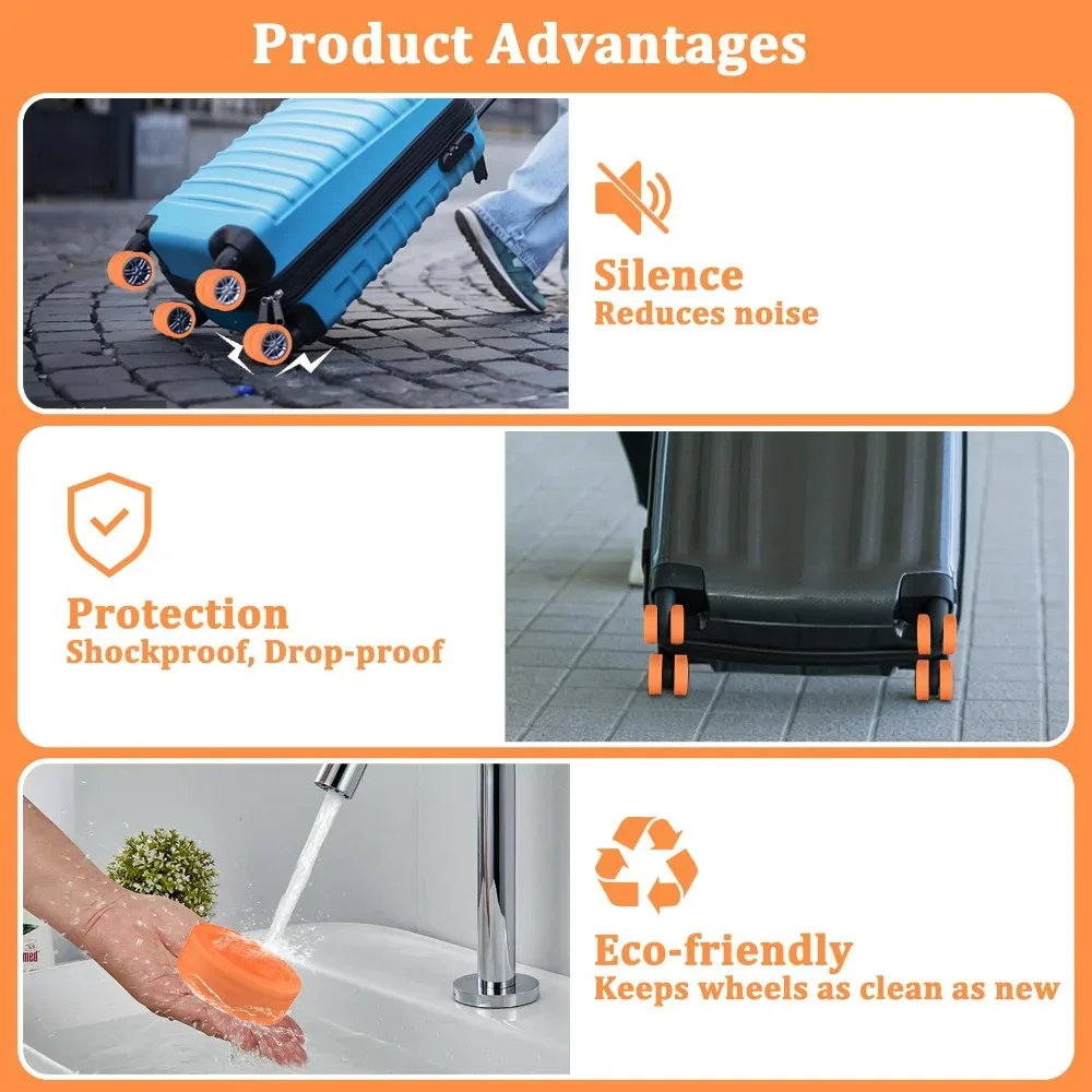 protecteur de roues de bagages en silicone, 8 pièces, réduit le bruit, boîtier de chariot, manchon de roulette silencieux, accessoires de bagages, housse de roue de valise