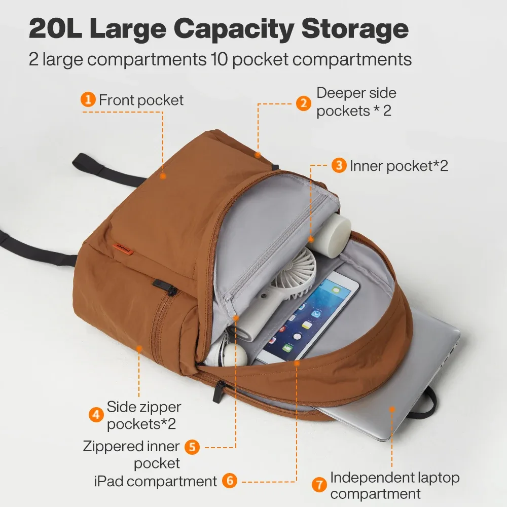 mixi – sac à dos léger d'extérieur, sac à dos décontracté pour ordinateur portable, sac à livres de voyage, résistant à l'eau, petit sac de randonnée durable