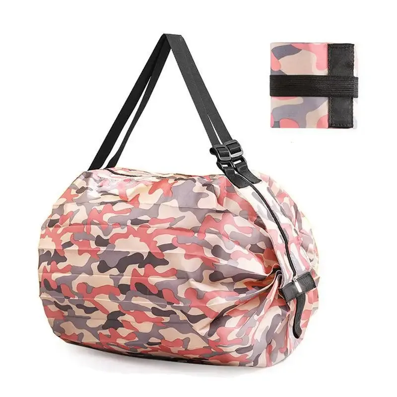 sac fourre-tout en nylon camouflage grande capacité pliable avec poignée pour le shopping et l'organisation