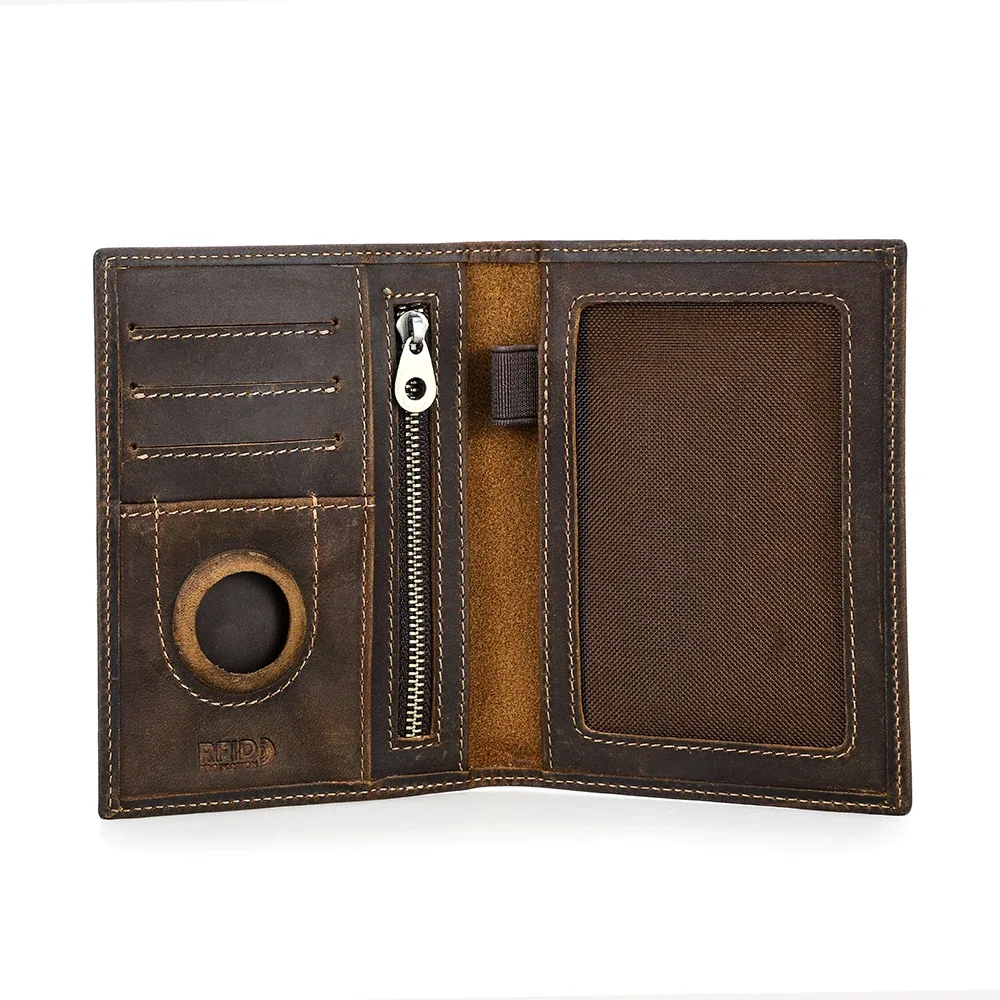 porte-passeport en cuir de vache véritable, portefeuille de voyage avec étui airtag, porte-stylo de poche anti-perte, couverture de passeport bloquant rfid
