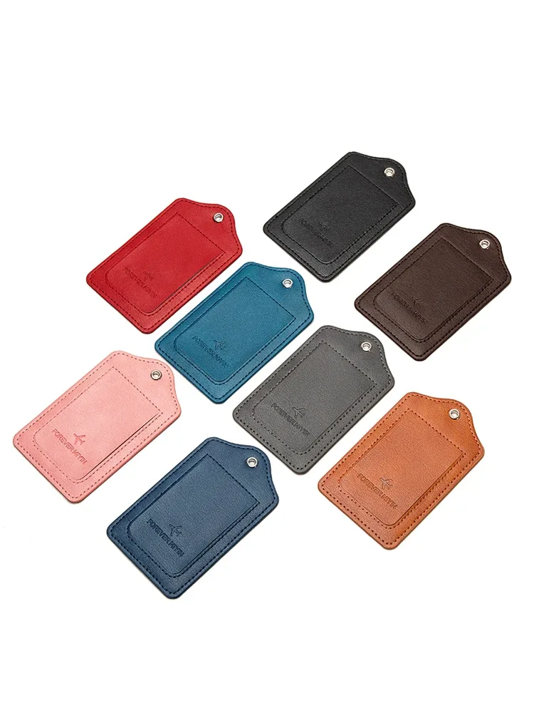 étiquette de bagage en cuir pu avec boucle de câble anti-perte et couvercle de protection de la vie privée intégré, adaptée aux bagages et sacs de voyage.