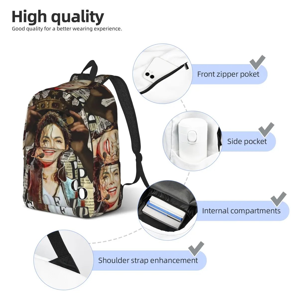 sac à dos michael jacksons musical movie 2026 pour hommes et femmes, sac à dos d'école secondaire, sac à dos professionnel, sacs en toile pour ordinateur portable, sport