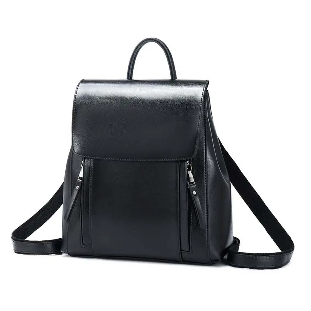 sac à dos rétro en cuir pour femmes, imperméable, grande capacité, en cuir ciré, couleur unie, avec boucle magnétique antivol, sac de voyage