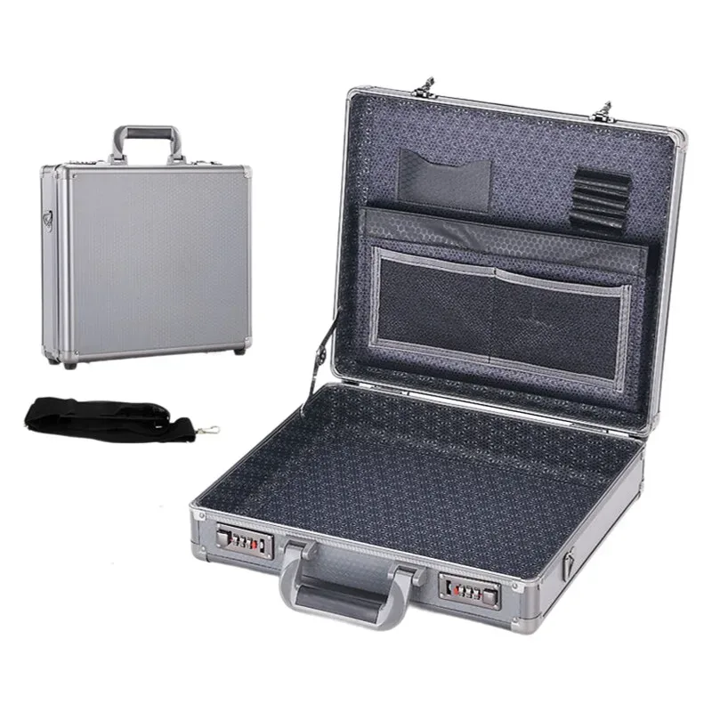 étui pour ordinateur portable verrouillable à cadre en aluminium-porte-documents de sécurité portable coffre-fort avec verrouillage par mot de passe pour fichiers informatiques