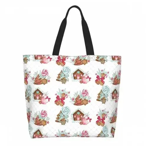 sac fourre-tout bonhomme en pain d'épice pour femme, sac à main de noël, sac à provisions, sac cadeau de plage, travail en plein air, canne en bonbon