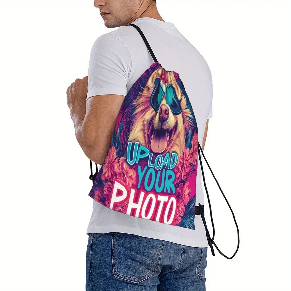 sac à cordon personnalisé avec photo, 1 pièce - sac de sport léger pour voyage, sac de gym, sac à dos de rangement, cadeau de rentrée scolaire