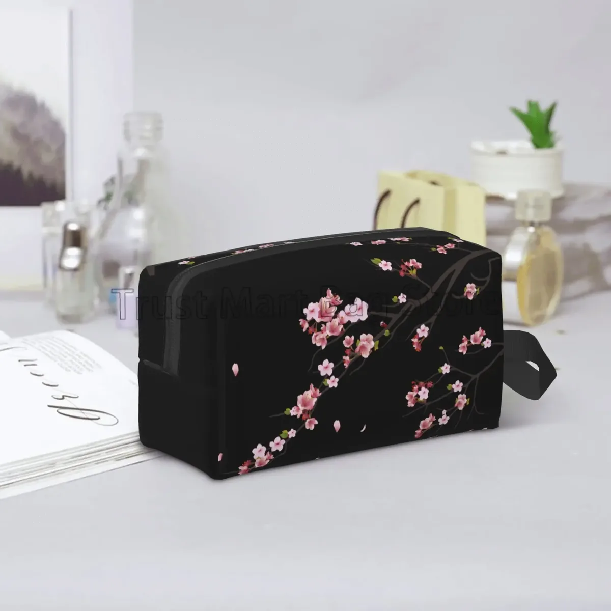 sacs à cosmétiques japonais sakura imprimés fleurs de cerisier pour femmes, pochette de toilette de voyage à fermeture éclair, grand sac de maquillage résistant à l'eau, cadeau